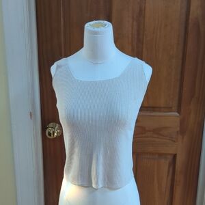 Liz Claiborne Tan and White Ribbed Fitted Tank Top